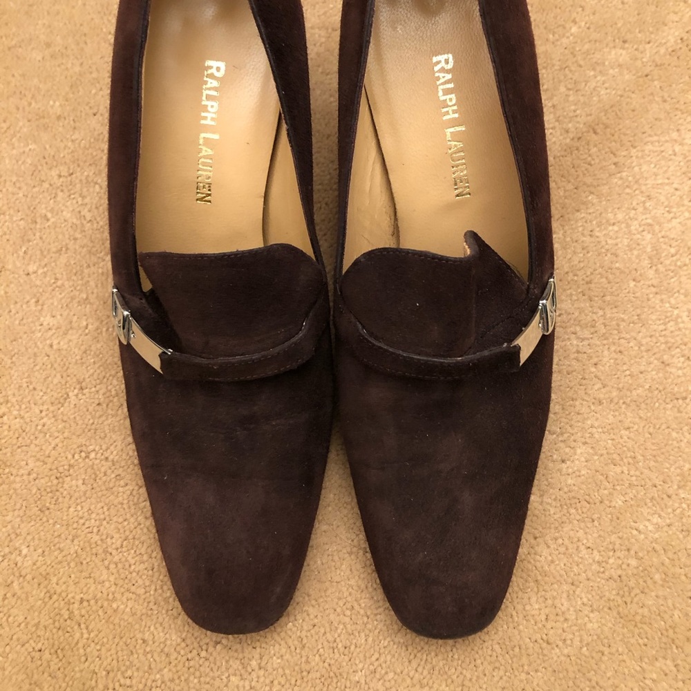 Heeled Loafer with Suede strap and Silver Buckle